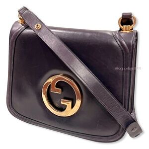 Vintage Gucci Blondie 1970s Navy Leather Accordion Shoulder Bag Interlocking GG
